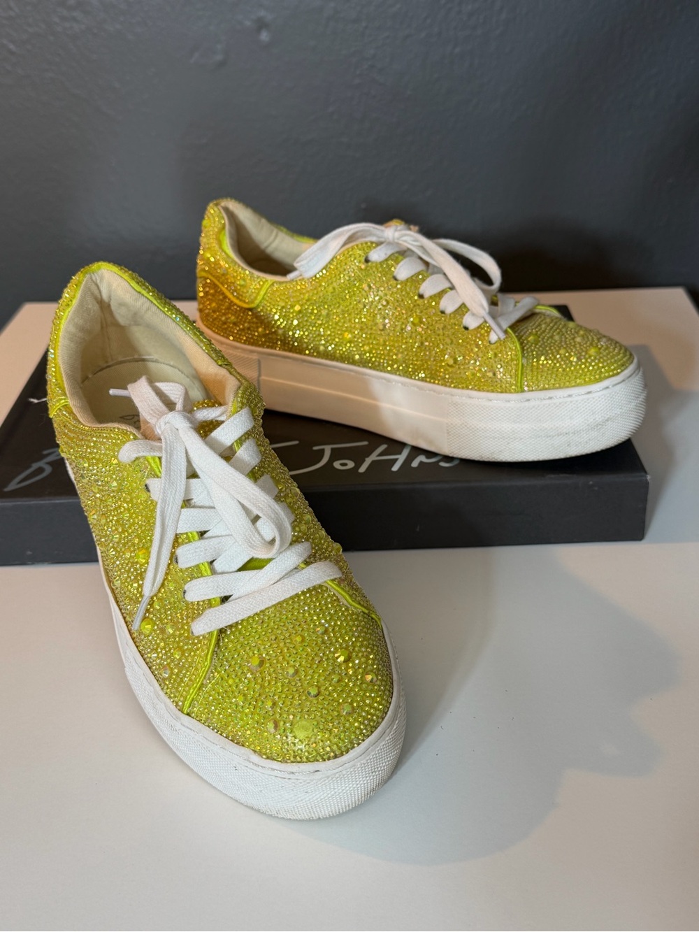 Betsey Johnson Neon Yellow Crystal Platform Sneakers